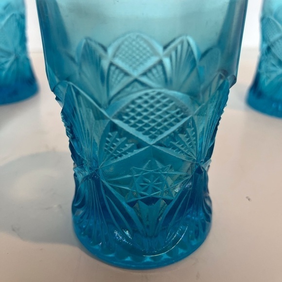 Vintage Set of 3 Pressed Glass 4 inch Aqua Blue Tumblers - Picture 2 of 9